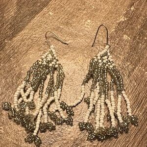 White and Silver Beaded Fringe Drop Earrings